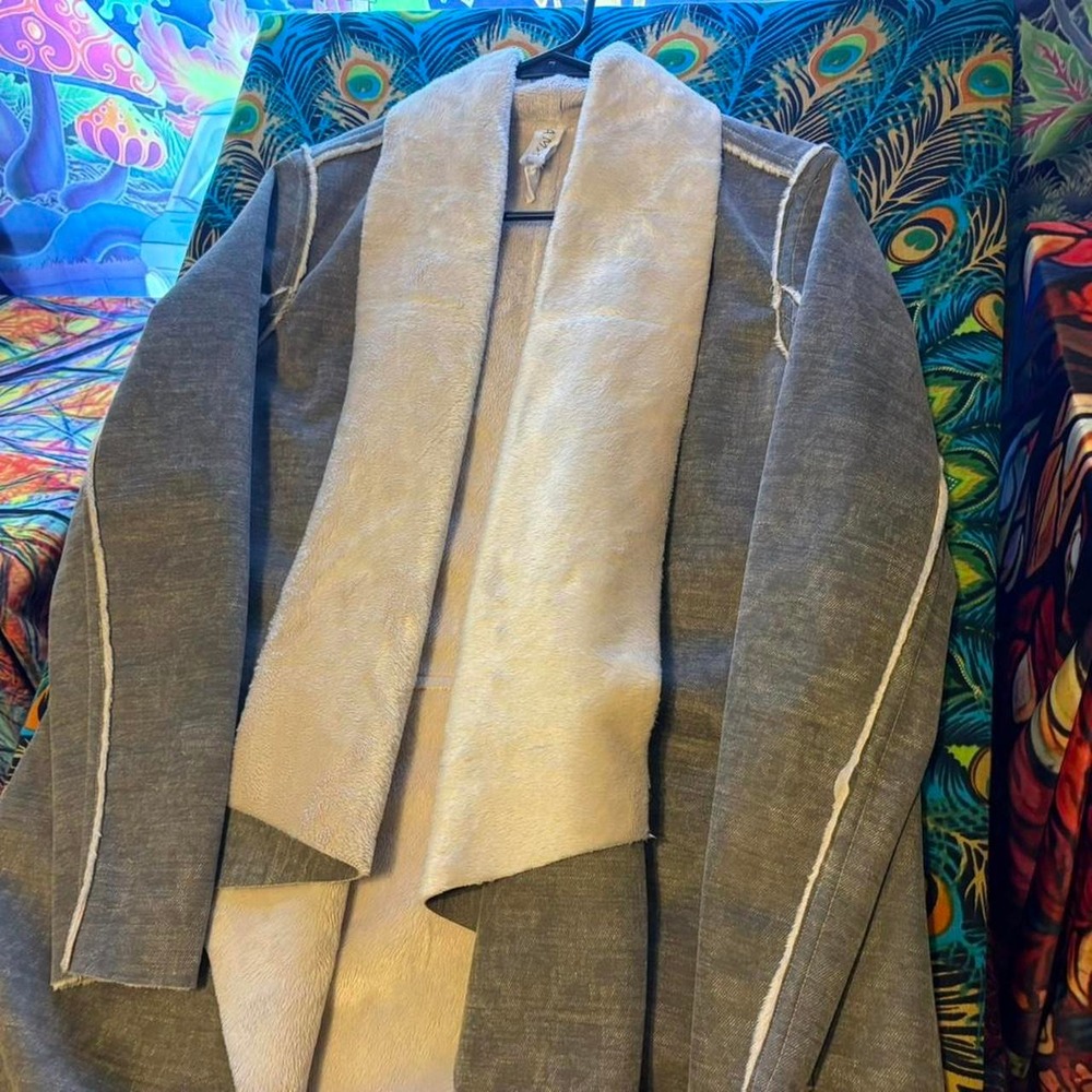 Anthropologie Amadi Camilla Gray Faux Suede Duster Jacket Size S Made in USA - Picture 2 of 8